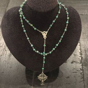 Beautiful Shimmer Beaded Bead Rosary Religious Cross Aurora Borealis​